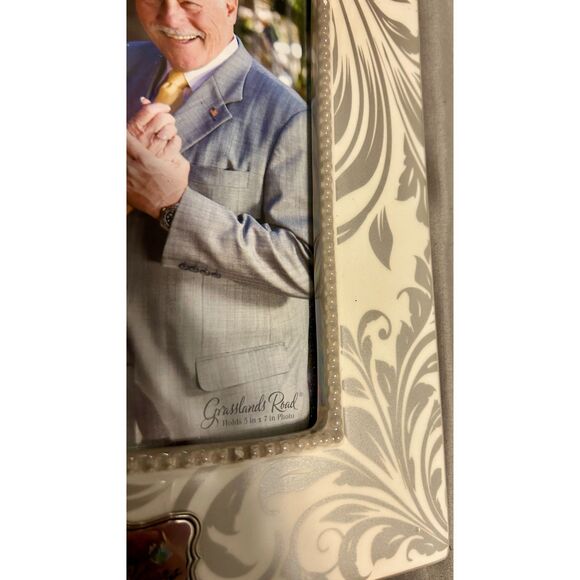 NEW Grasslands Road Ceramic "Our 25th" Years Photo Frame Size 5x7 Scroll Pattern - Picture 2 of 5